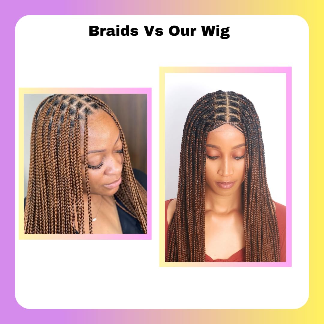 Wow Braids Box Braid Wig - Knotless Braided Wigs for Black women, with 360 glueless Full Swiss Lace Cap, & Human Baby Hair Frontal, Synthetic Long Neat African Handmade Braiding - 36 inch/Brown