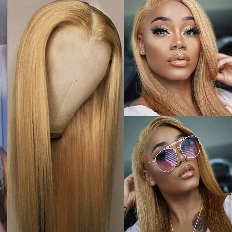 VIPPRETTY 13X6 Lace Front Wigs Synthetic Hair 180% Density Milk Tea Blonde Color Straigh HD Transparent Lace Frontal Wig Pre Plucked With Baby hair Wig Bleached Knots 28Inch
