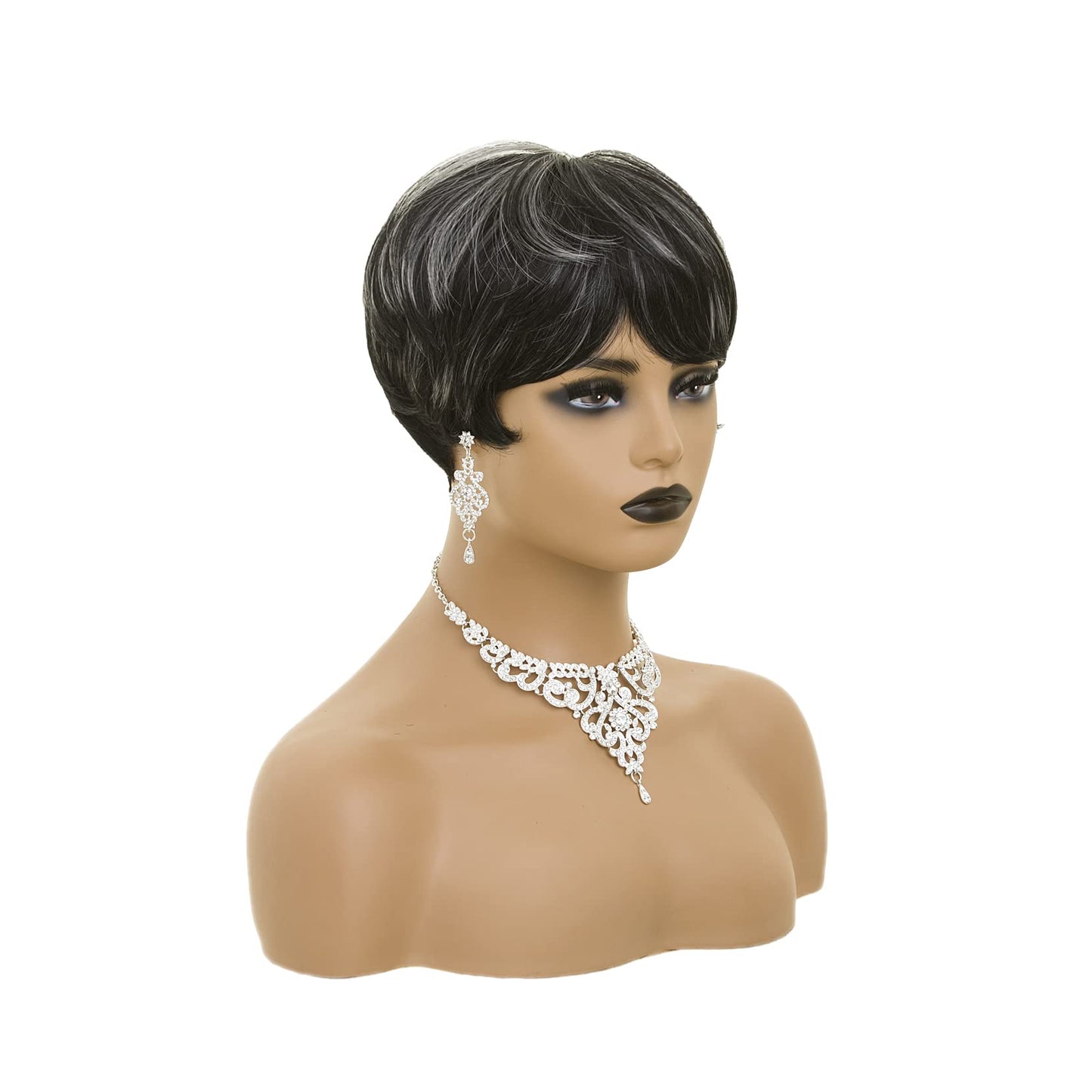 BOBCOO Pixie Cut Wig Short Wigs for Black Women Short Pixie cut Wigs for Black Women (Black Mixed With Grey)