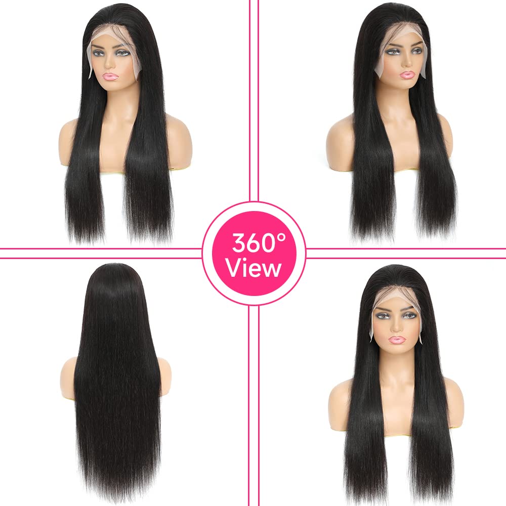 XUBULO Straight Lace Front Wigs Human Hair 13x4 Transparent HD Lace Front Wigs Human Hair Pre Plucked 200 Density Straight Frontal Wigs Human Hair with Baby Hair for Women 26 Inch