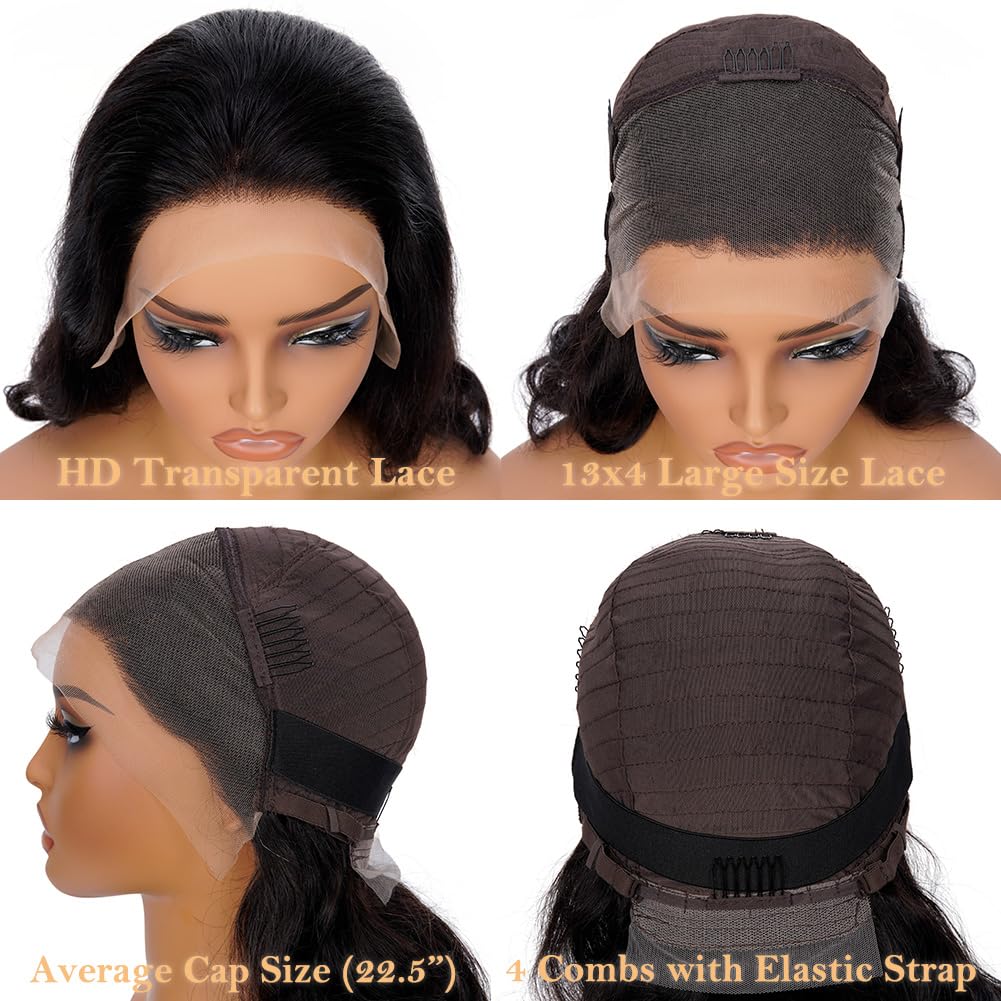 A FUTURE TONGMEI 16 Inch Body Wave Bob Wig Human Hair 13x4 HD Lace Frontal Bob Wigs Human Hair Free Part 180% Density Loose Wavy Bob Lace Front Wigs Human Hair for Black Women Glueless Natural Black