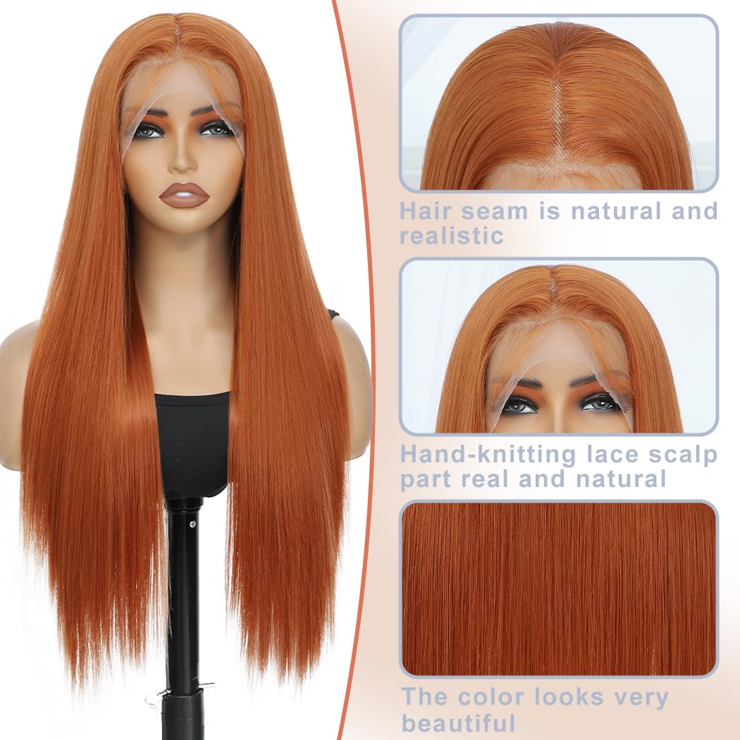 Koreyo Lace Front Wig Pre Plucked 13x4 HD Glueless Honey Blonde Lace Front Wig for Women Natural Looking Synthetic Heat Resistant Fiber Lace Wig (26 Inch) (Ginger)