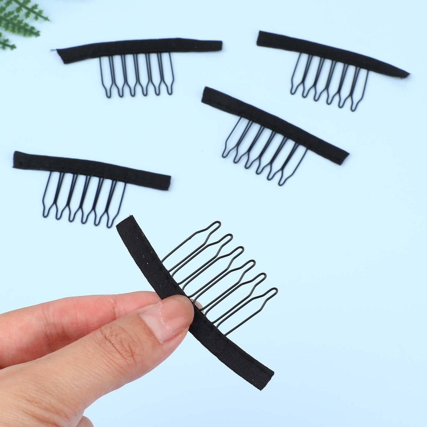 AHQiZFX 30 PCS Wig Clips Wig Comb Black Metal Clips 6-Teeth Wig Combs Wig Making Kit for Hairpiece Caps Wig Accessories Tools for Lace Wigs Cap Making No Sew (Black, 6-Teeth Wip Comb)