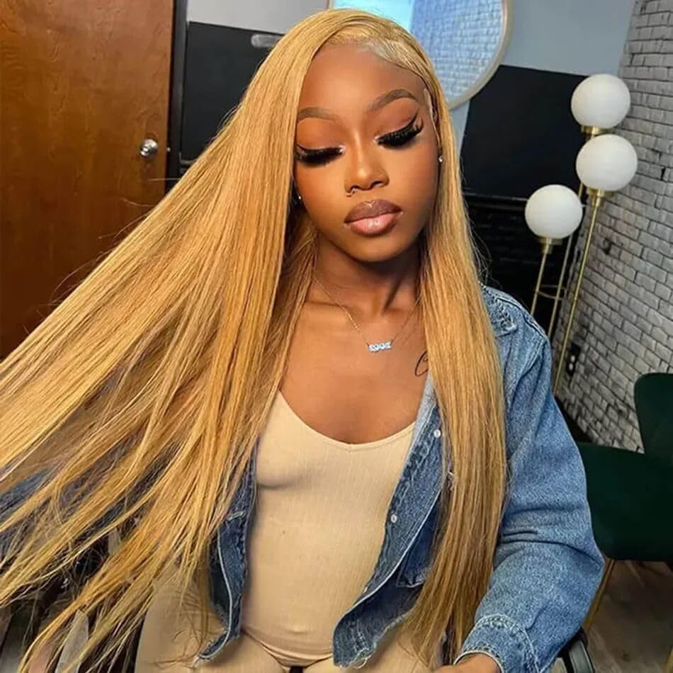 VIPPRETTY 13X6 Lace Front Wigs Synthetic Hair 180% Density Milk Tea Blonde Color Straigh HD Transparent Lace Frontal Wig Pre Plucked With Baby hair Wig Bleached Knots 28Inch