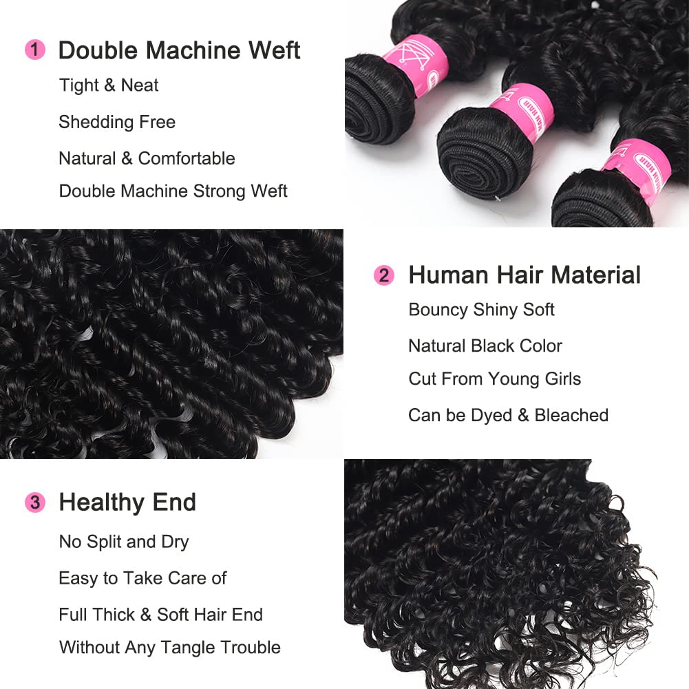 inlovwith Deep Wave Bundles Human Hair 24 Inch 12A Brazilian 100% Unprocessed Virgin Human Hair Bundles Wet and Wavy Human Hair Weave Bundles Natural Black Color Human Hair Extensions