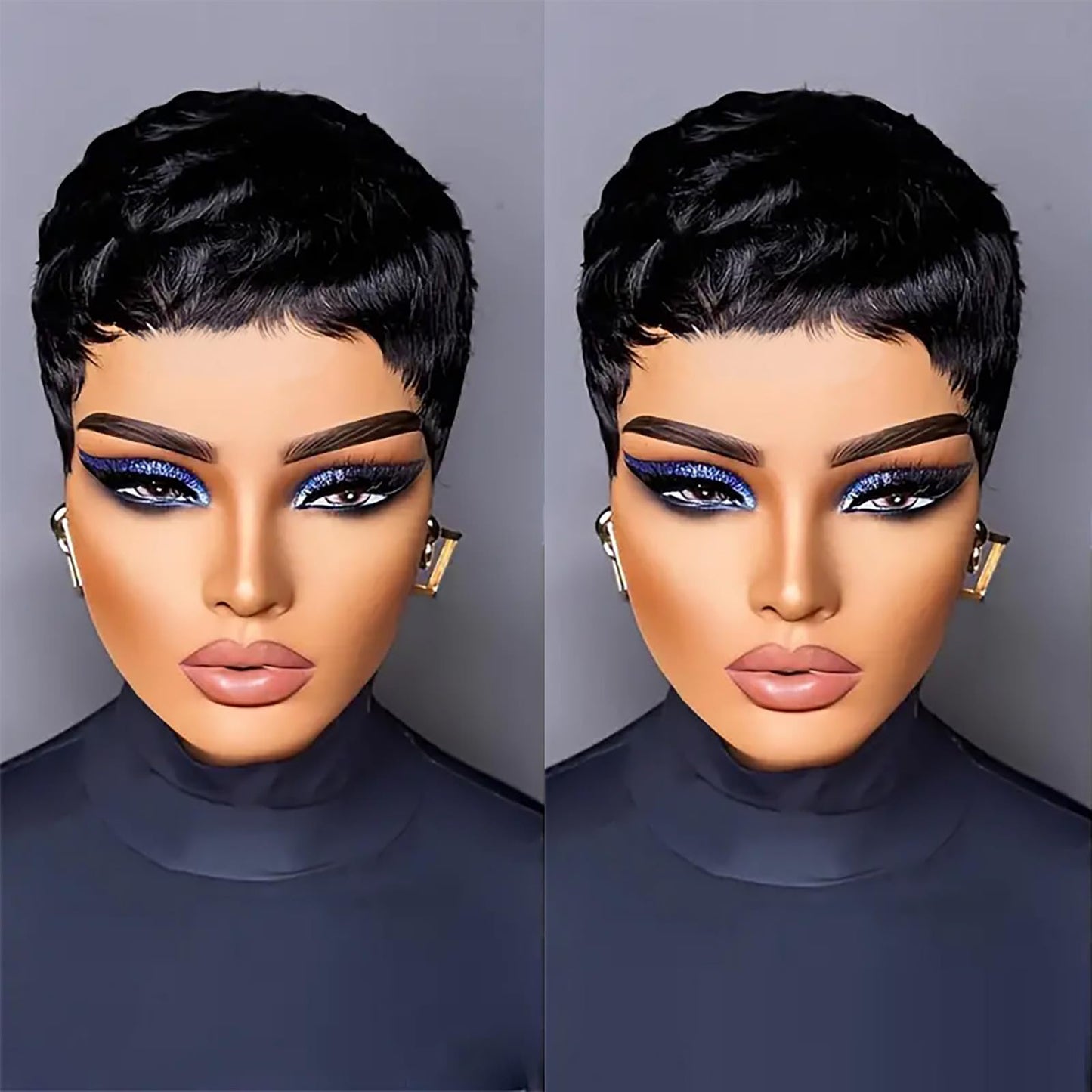 Tgezer Pixie Cut Wig Human Hair Short Bob Wig Short Layered Pixie Cut Wigs for Black Women Brazilian Remy Human Hair Glueless None Lace Front Wig Full Machine Made Black Color