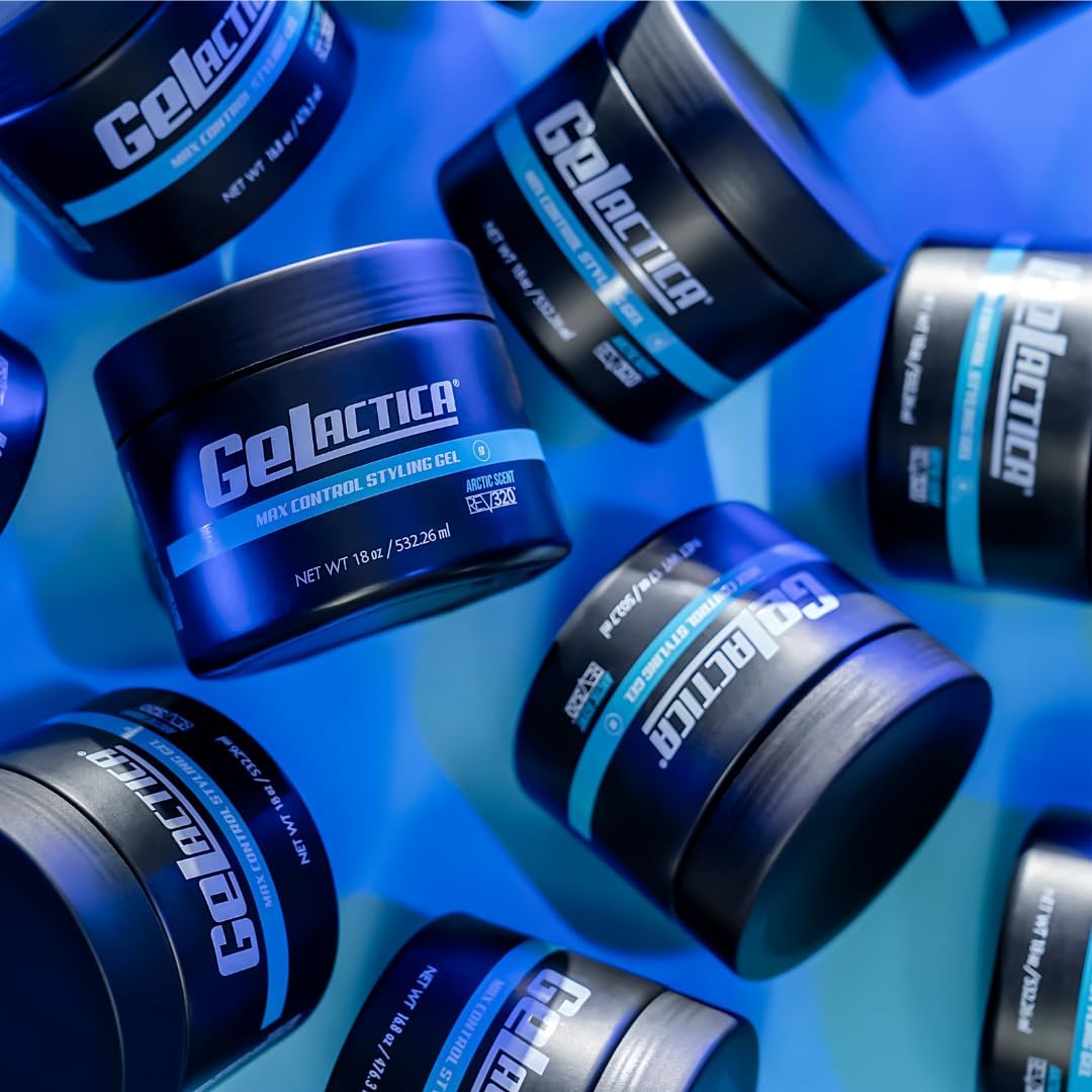 Gelactica Max Control Hair Gel for Men, Alcohol-Free, Strong Hold Styling Gel, Natural Extracts for Long-Lasting Hold and Shine, Slick Back Hair Style 18 oz