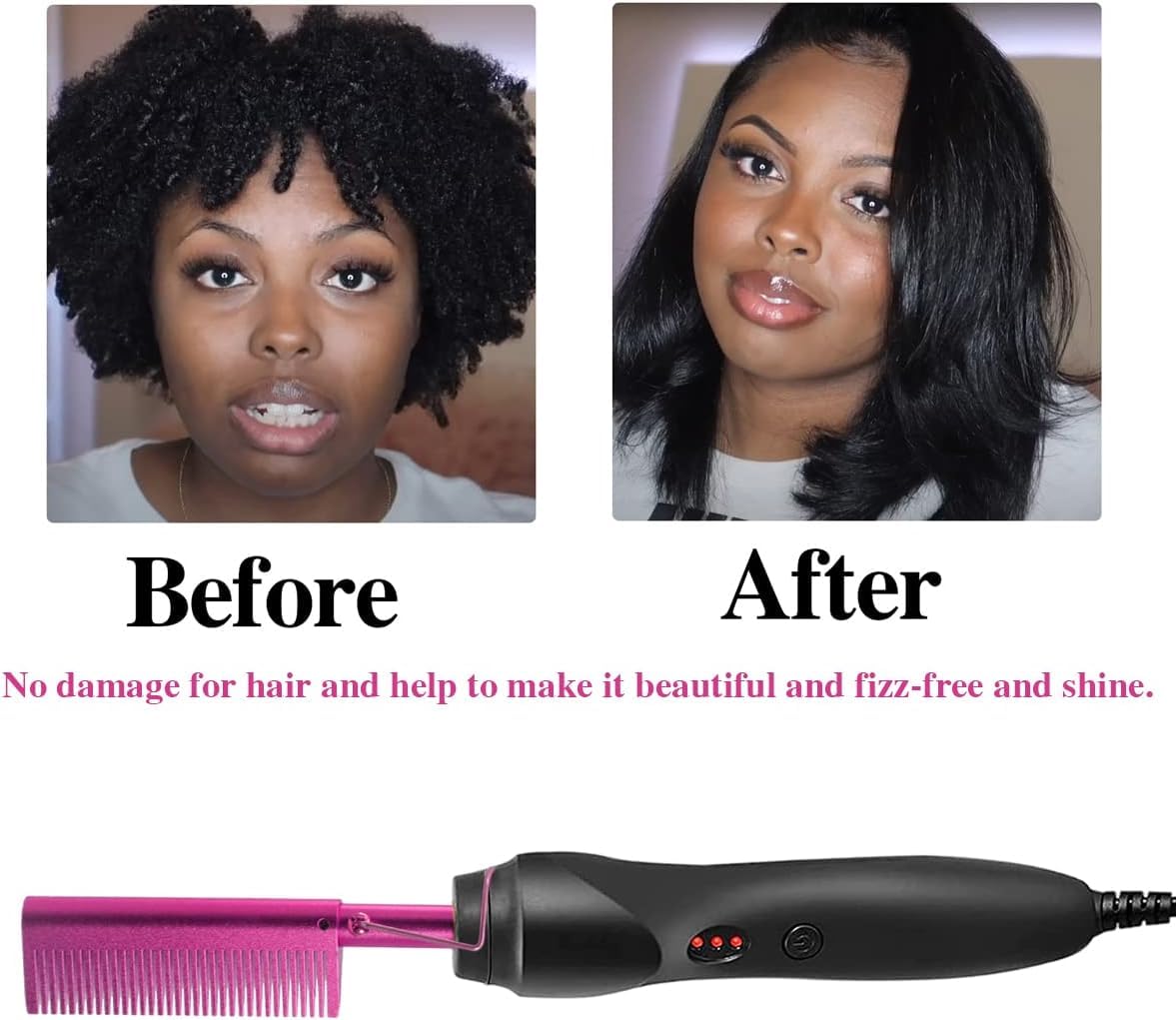 Hot Comb Hair Straightener for Natural Black Hair and Lace Front Wigs - Electric Heat Pressing Comb Set With Lace Melting Spray and Wig Glue Kit