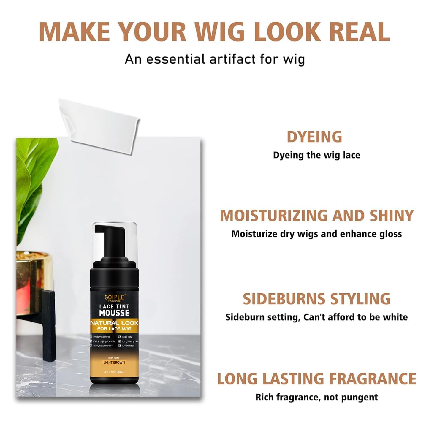 Lace Tint Melting Hair Mousse for Women Hair Wigs Lace Wigs Toupees and Hairpieces Natural Finishing Lace Color, Lace Tint Mousse for Wigs Lace Melting Spray Set (Light Brown)