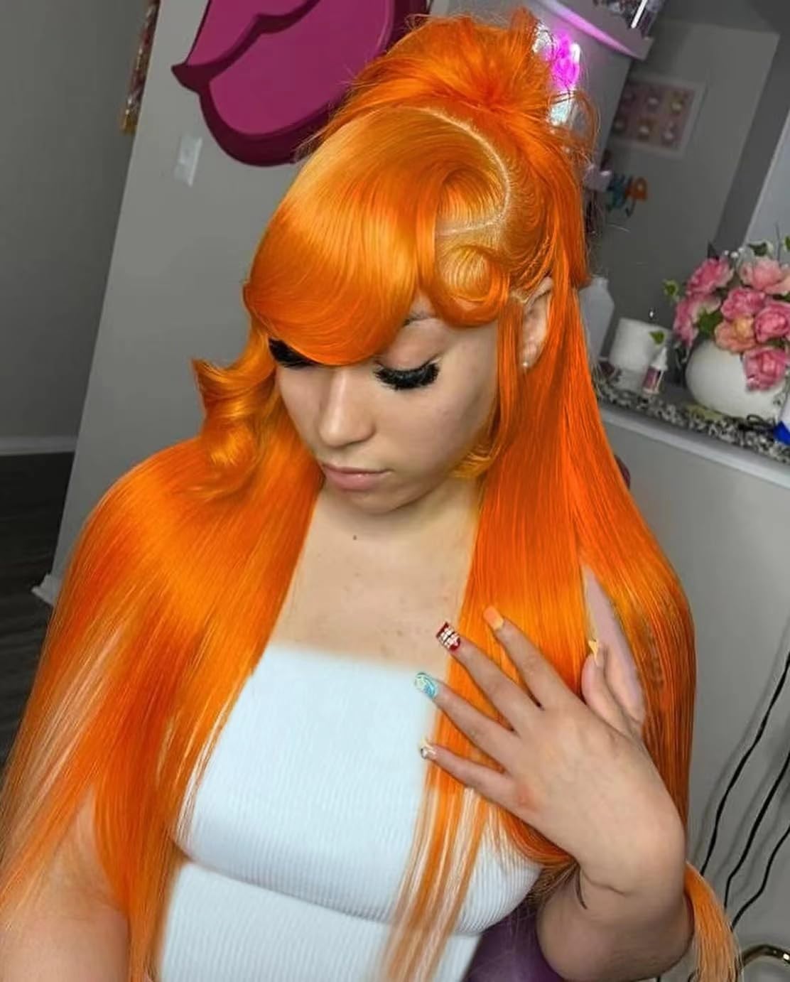 VIPPRETTY Ginger Synthetic Wig13x6 150% Density Straight Ginger Orange Lace Front Wigs Synthetic hair 350 Colored HD Transparent Lace Frontal Wig Pre Plucked With Baby hair