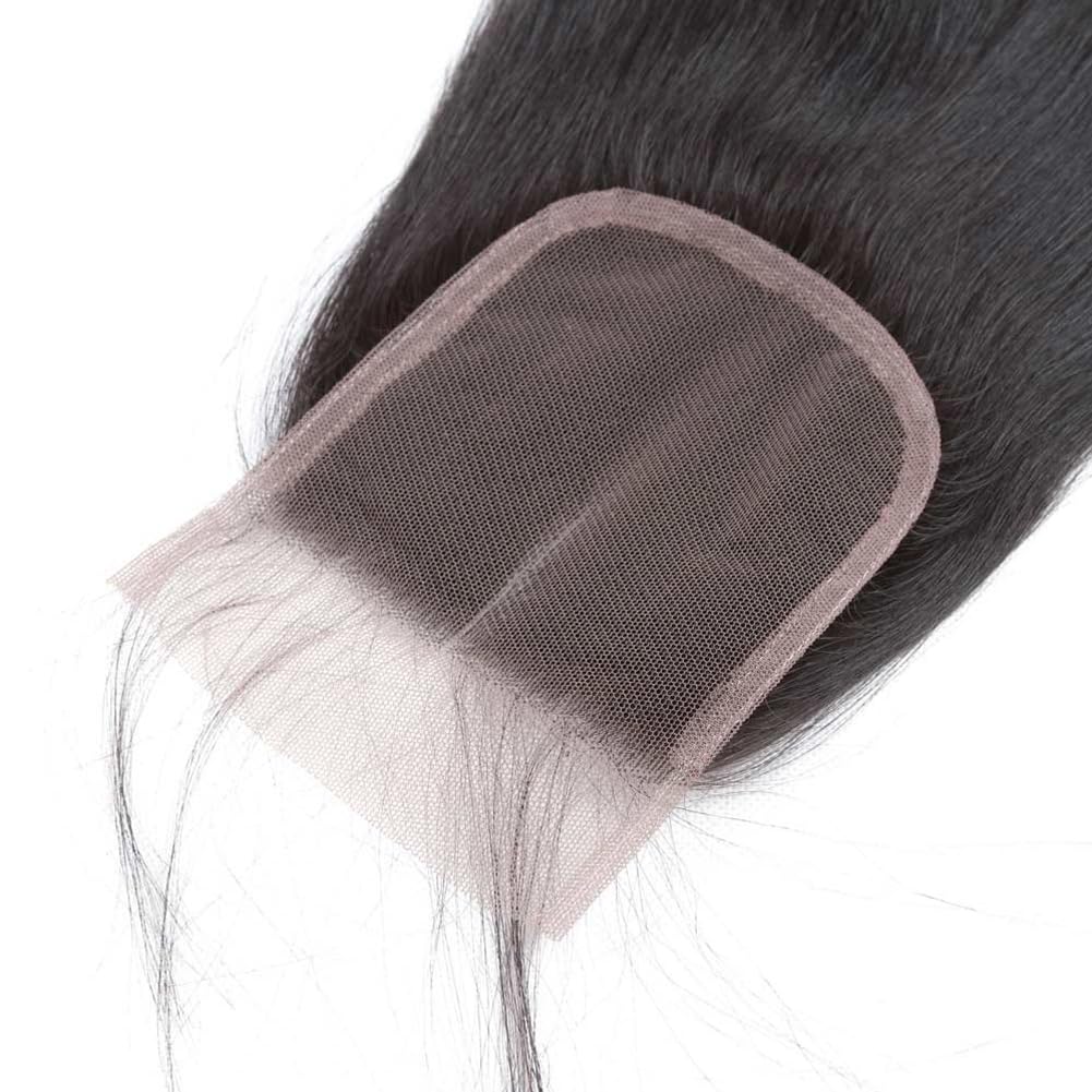 Straight Lace Closure Human Hair 4x4 Free Part Lace Closure 100% Unprocessed Brazilian Virgin Human Hair Extensions 150% Density 12 Inch Lace Closure Pre Plucked Natural Black