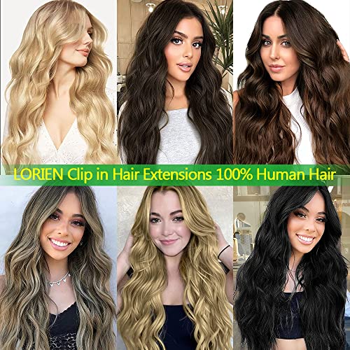 LORIEN Clip in Hair Extensions Real Human Hair, 18 Inch 100g, #27 Honey Blonde, Clip in 100% Brazilian Remy Human Hair Extensions 8pcs Per Set with 18 Clips Double Weft