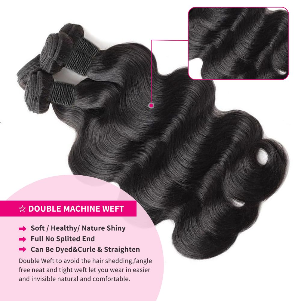 MDL 12A Human Hair Bundles Body Wave Bundles Human Hair 20 22 24 26 Inch 100% Unprocessed Brazilian Virgin Hair Body Wave 4 Bundles Human Hair Extensions for Black Women Natural Color