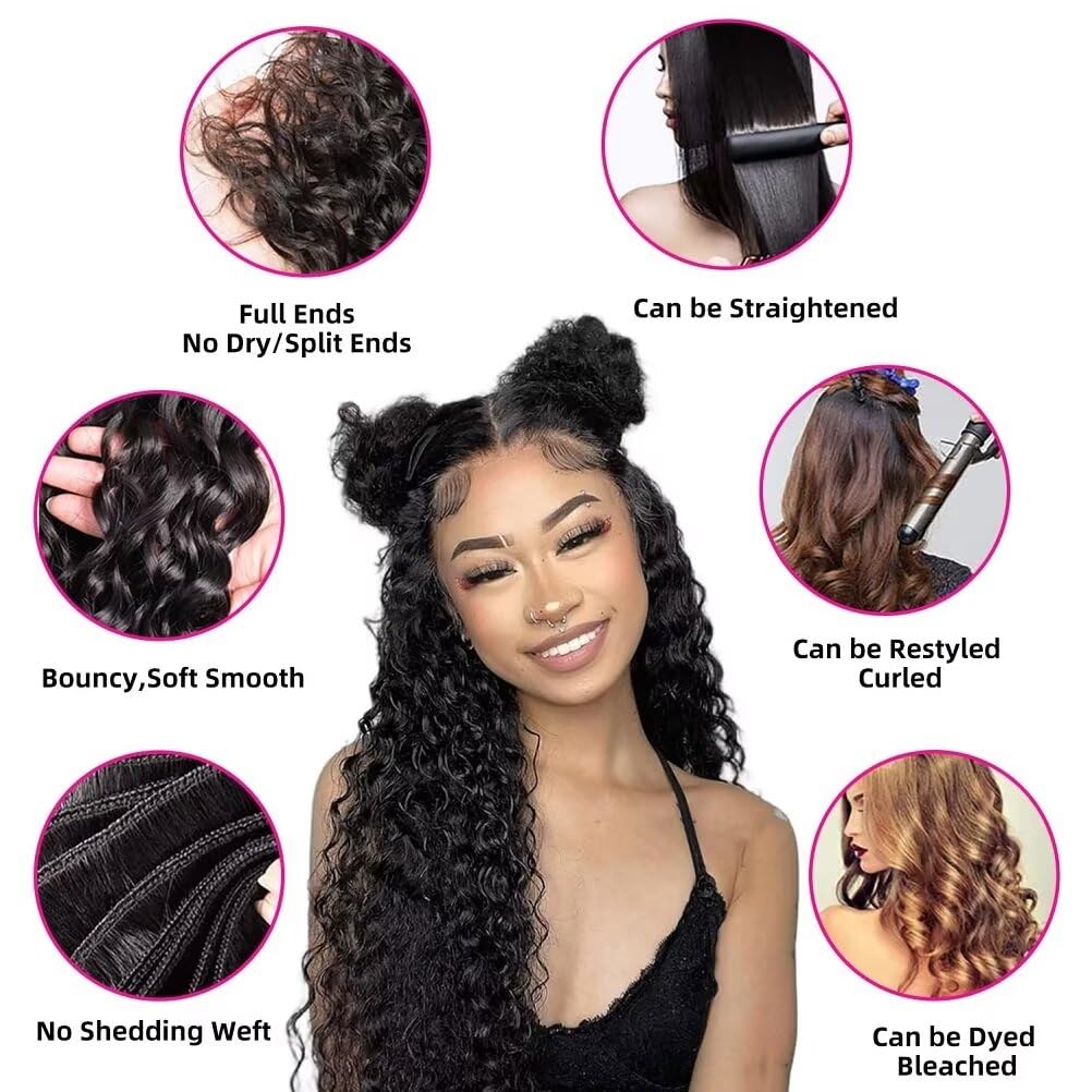 Yavida Water Wave Human Hair Bundles Wet and Wavy Human Hair Bundles Brazilian Unprocessed Remy Hair Water Wave Weave Extensions 22 24 26 Inch Natural Black