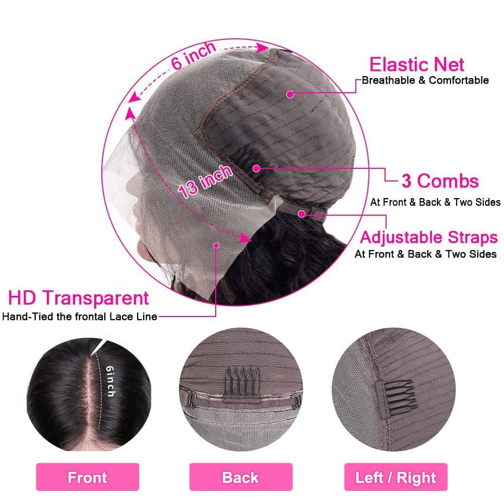 Karlami Bob Wig Human Hair Frontal Lace Wig Glueless Wigs Human Hair Pre Plucked Transparent Bob Lace Front Wigs for Women 150% Density (Natural color 13X6 straight bob, 8 inches)