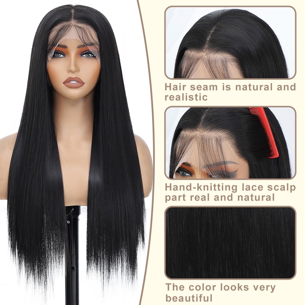Koreyo Lace Front Wig Pre Plucked 13x4 HD Glueless Honey Blonde Lace Front Wig for Women Natural Looking Synthetic Heat Resistant Fiber Lace Wig (26 Inch) (Black)