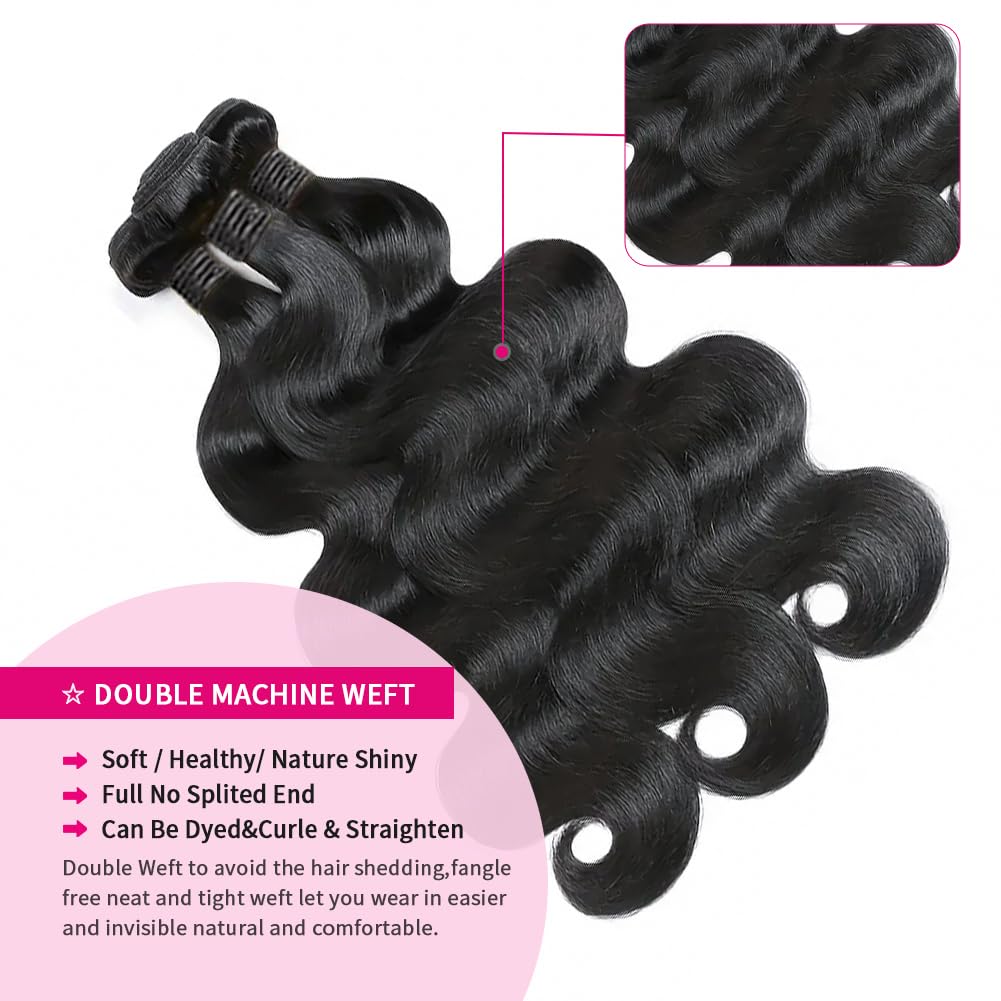 MDL 12A Human Hair Bundles 18 Inch Body Wave Bundles Human Hair 100% Unprocessed Brazilian Virgin Weave Bundles 1 Bundle Real Natural Black Wavy for Women Natural Color
