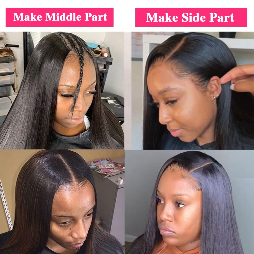 Sooolavely 18 Inch U Part Human Hair Wigs for Black Women Straight Beginner Friendly Unprocessed Brazilian Virgin Human Hair Wig Glueless Hair 180% Density Natural Color
