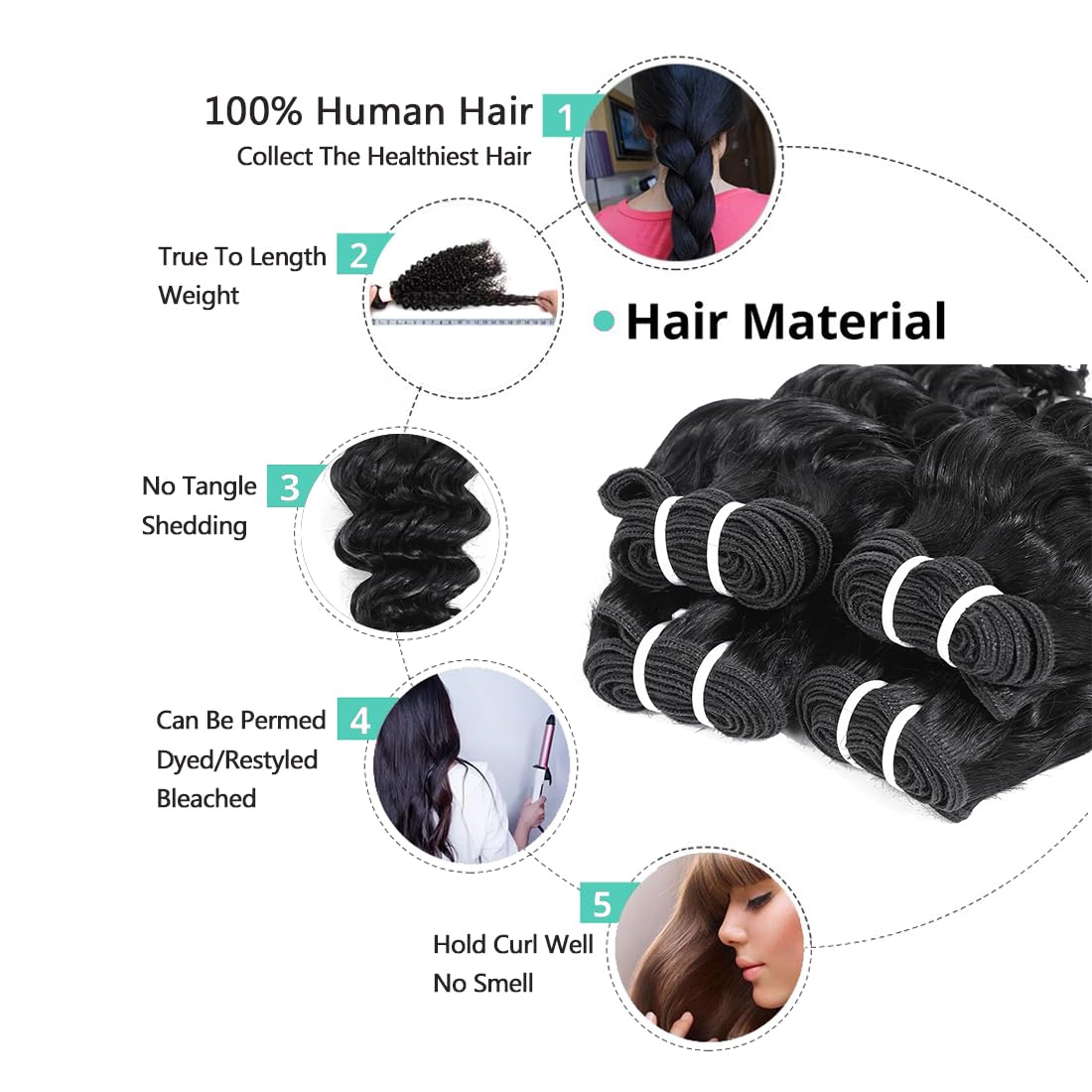 JTdebade Deep Wave Human Hair bundles 10 Inch 12A Grade Brazilian Human Hair 100% Virgin Weave Bundles Human Hair for Black Women (10'' 10'' 10'' 10'')