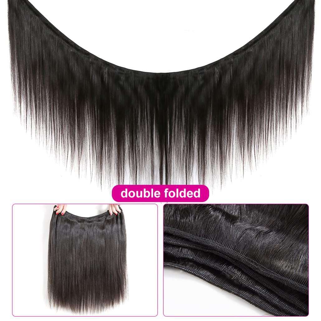 Vanlov 16A Human Hair Bundles Straight Hair 3 Bundles 14 16 18 Inch 100% Unprocessed Brazilian Remy Hair Natural Black Bundles