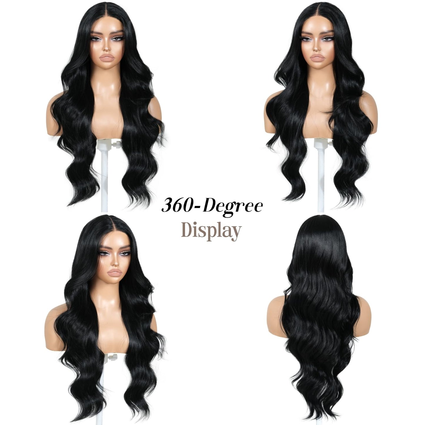 ENCOUNTERU Pre Cut Lace Glueless Wig Wear and Go Synthetic Lace Front Black Wig with Bangs Body Wave Wigs for Women Pre Plucked Ready to Wear Middle Part 26 Inch 13x5x1 HD Lace