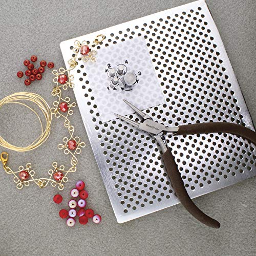 The Beadsmith, Wig Jig, Wig-A-Ma-Jig Deluxe, 4.5 x 5.5 inch square jig, includes 30 metal pegs, tool for making wire findings, components and jewelry designs