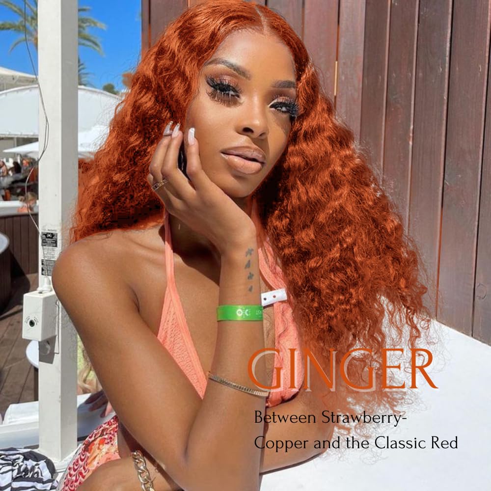 AUROO Ginger Bundles Human Hair Deep Wave Burnt Orange 350 Human Hair Bundles Curly Ginger Hair Unprocessed 10A Virgin Remy Weave Bundles Human Hair Sew In Soft Thick Single Bundles Human Hair 16 Inch