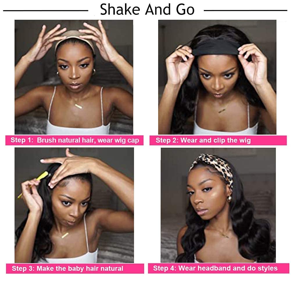 YUPEWG Long Wavy Headband Wigs for Black Women Glueless Highlight Brown And Black Synthetic Headband Wig Ready to Wear Wigs Glueless Wigs Daily Party Wear