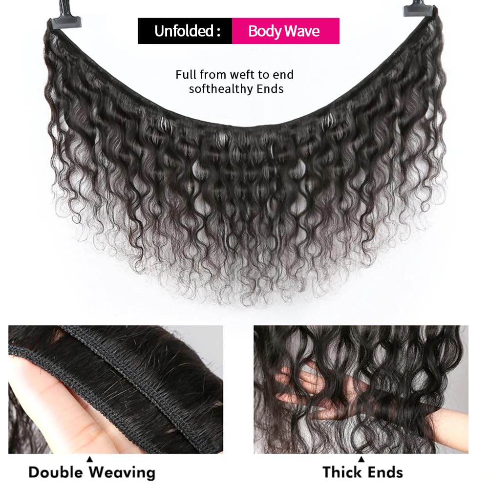 MDL Human Hair Bundles Body Wave Bundles Human Hair 22 22 22 Inch 100% Unprocessed Brazilian Virgin Hair Body Wave 3 Bundles Human Hair Extensions for Black Women Natural Color(22 22 22 Inch)