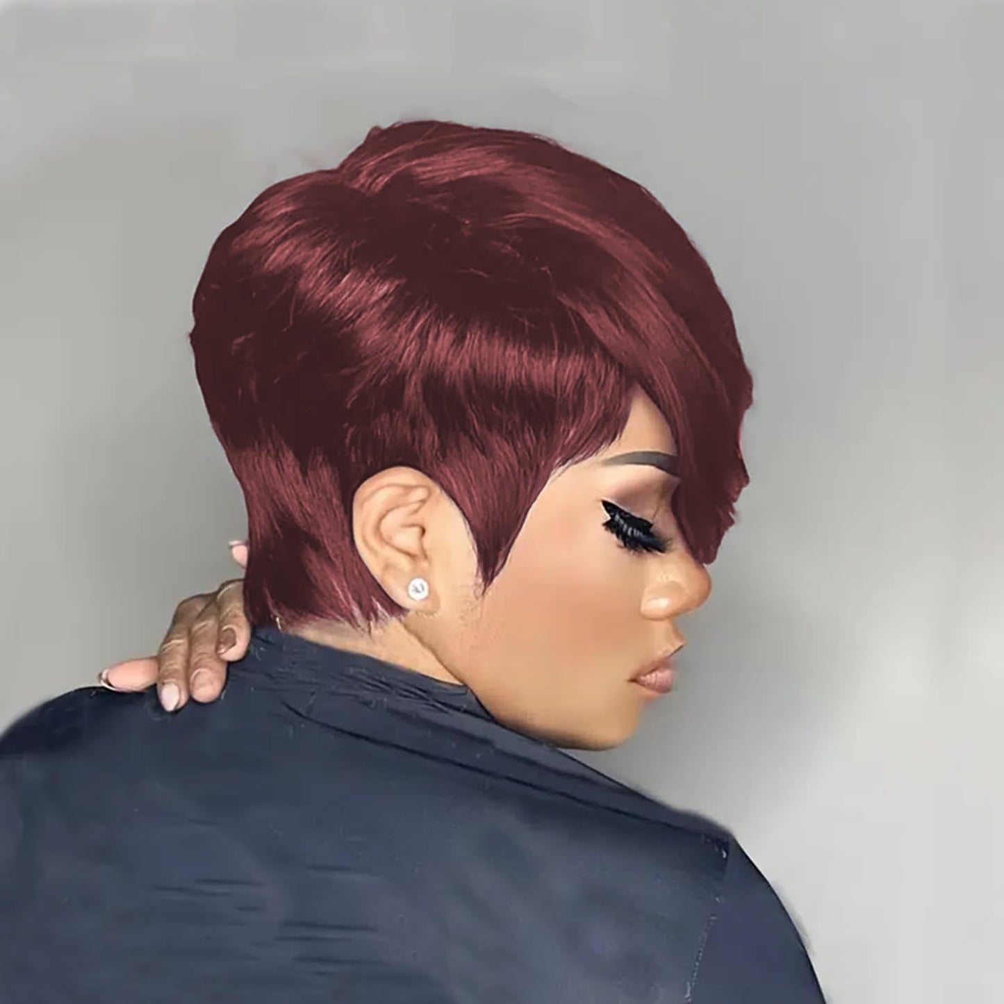 PangDongLai 10A Pixie Cut Wigs for Black Women Model Length Dark 99J Color Side Part Short Layered Pixie Cut Human Hair Wear and go Glueless Wigs With Bangs for Daily Use (dark 99J)