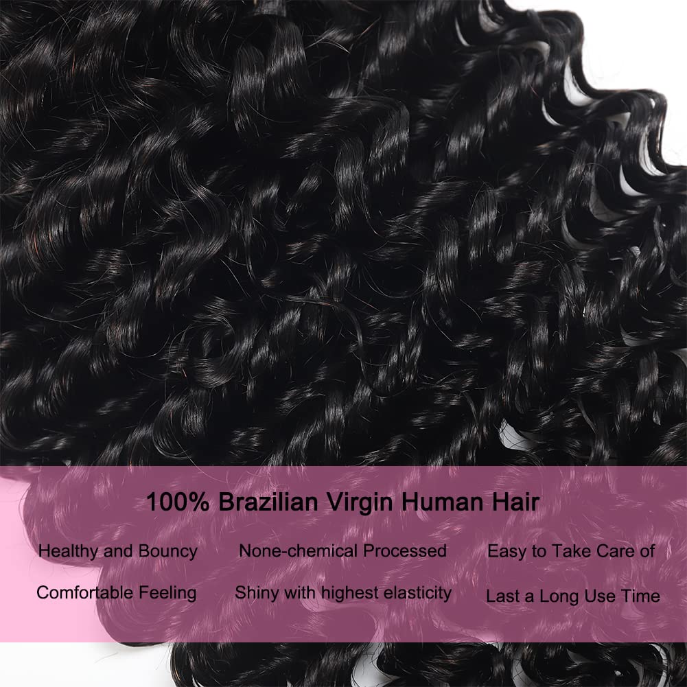 inlovwith Deep Wave Bundles Human Hair 24 Inch 12A Brazilian 100% Unprocessed Virgin Human Hair Bundles Wet and Wavy Human Hair Weave Bundles Natural Black Color Human Hair Extensions