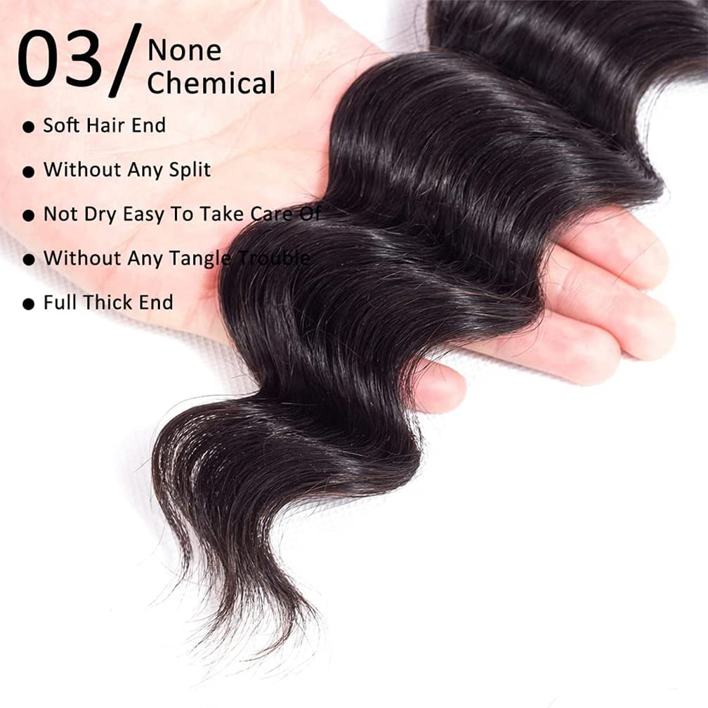 Loose Deep Wave Bundles 26 28 30 Unprocessed Virgin Brazilian Remy Deep Wave Human Hair Bundles Loose Deep Bundles for Black Women Free Part Soft and Bouncy Hair Extensions Natural Color