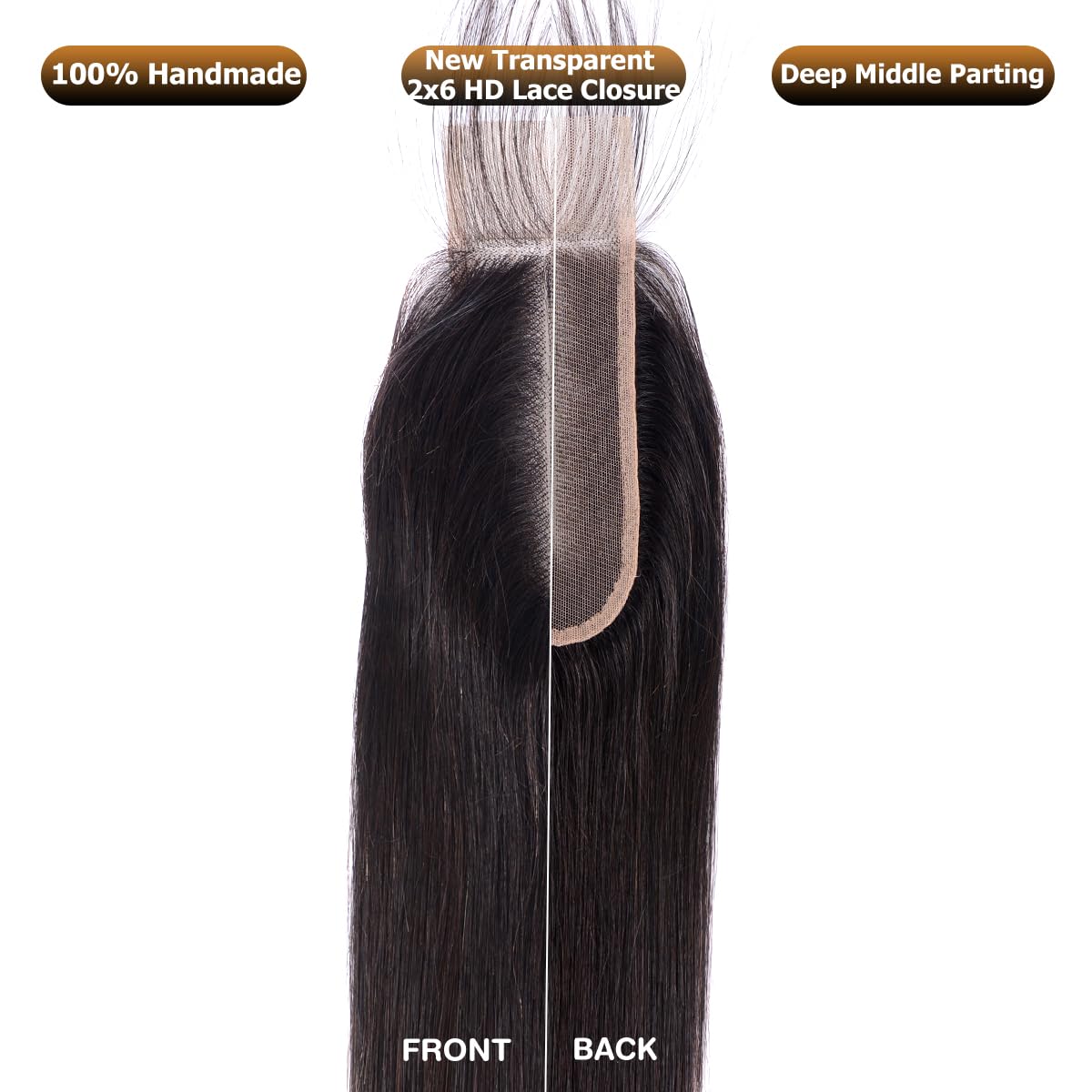 Tiny Knots Deep Middle Part Transparent 2x6 HD Lace Closure Straight Human Hair Pre Plucked