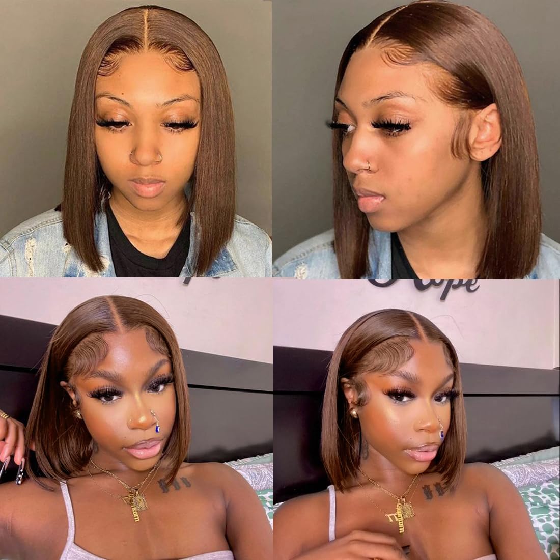 UTIDE Bob Wig Human Hair Chocolate Brown Straight Bob Wig 13x4 Lace Front Wigs Human Hair 180% Density Glueless Hd Transparent Lace Frontal Wig Bob Wigs Pre Plucked Human Hair Wig 12 Inch