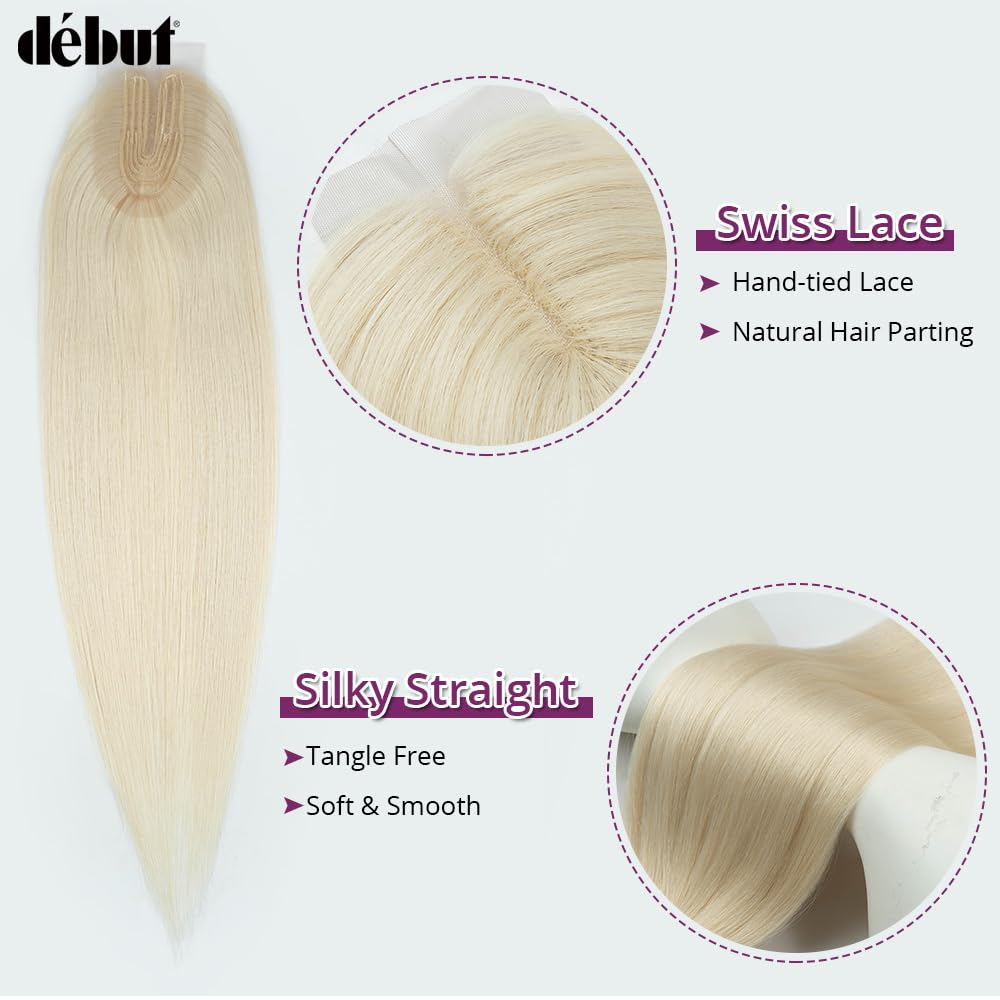 DÉBUT Silky Straight Synthetic Hair 6 Bundles with Lace Front Closure 613 Color Long Straight Hair Bundles Weave with Hand-Tied Middle Parting Lace Closure