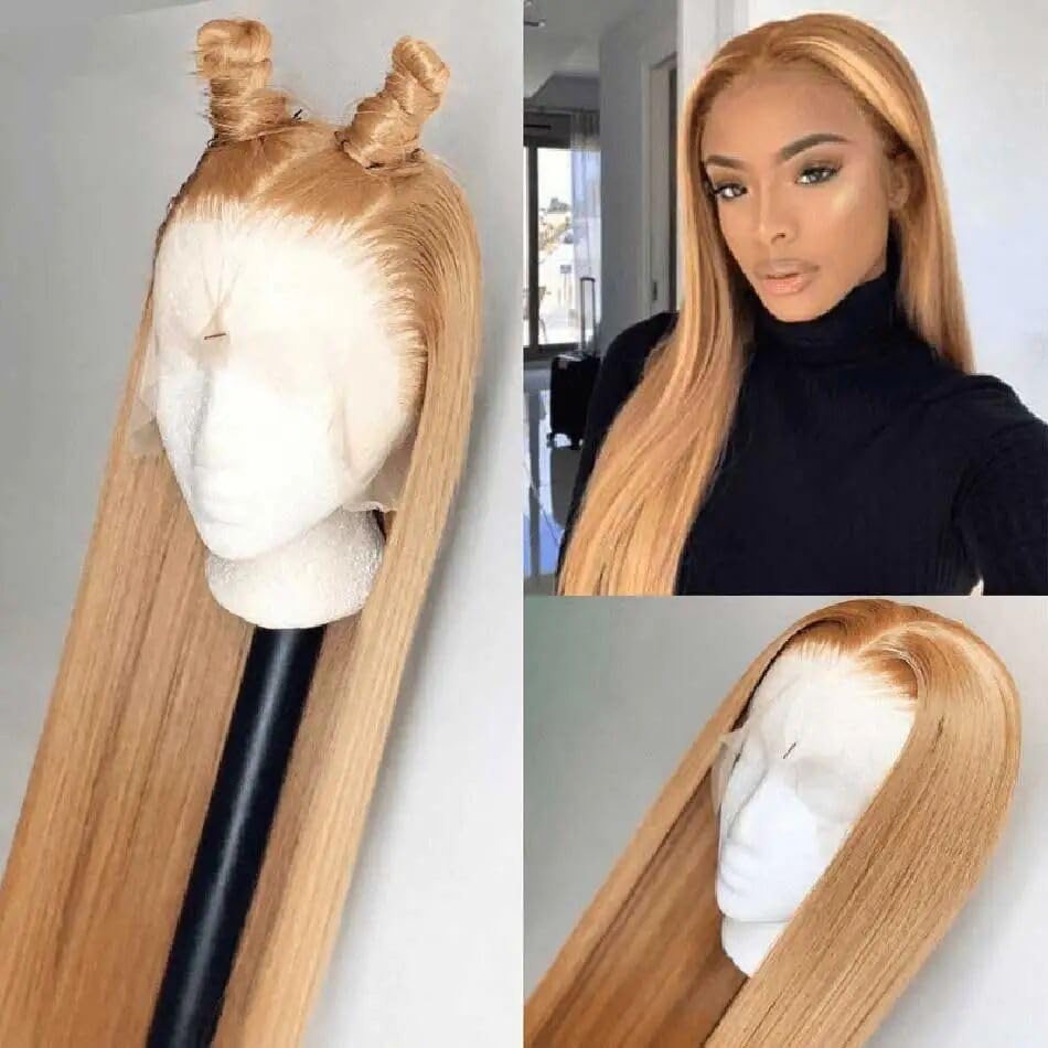 VIPPRETTY 13X6 Lace Front Wigs Synthetic Hair 180% Density Milk Tea Blonde Color Straigh HD Transparent Lace Frontal Wig Pre Plucked With Baby hair Wig Bleached Knots 28Inch