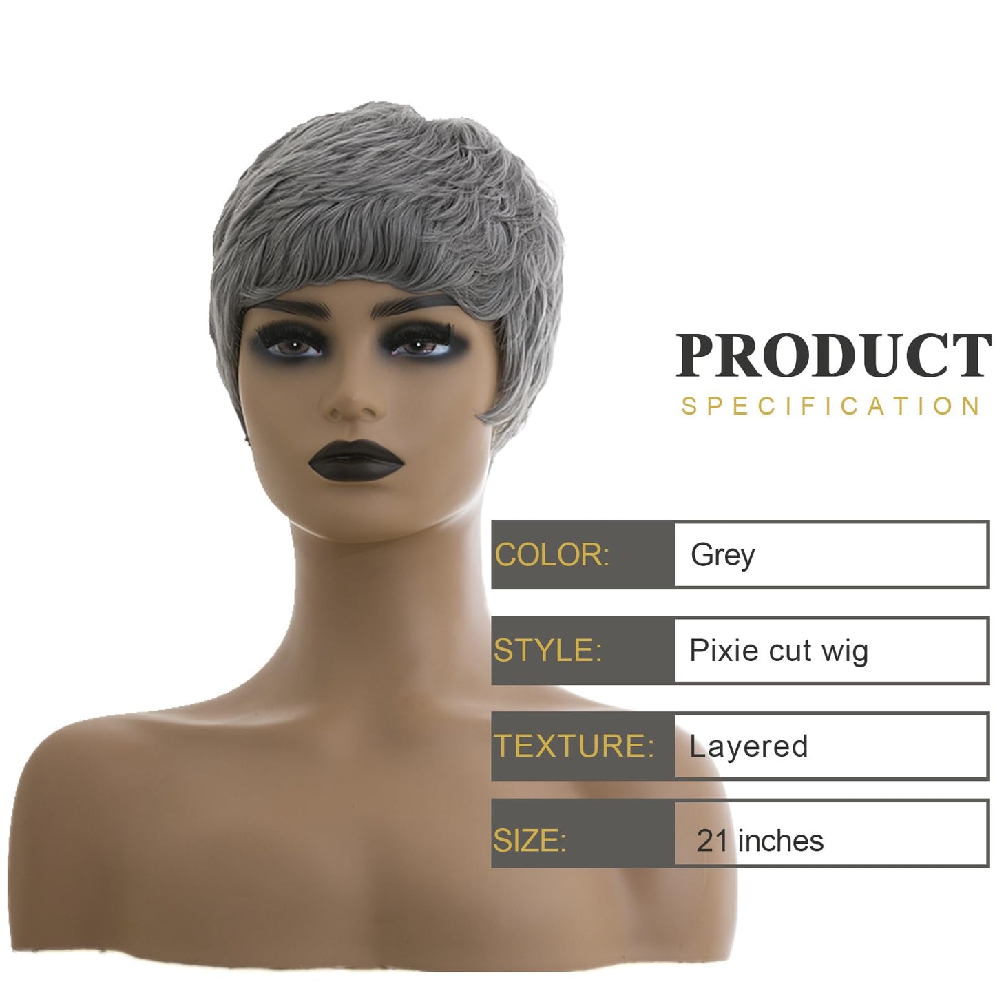 BOBCOO Short Grey Pixie Cut Wig for Black Women, Synthetic Layered Wavy Bob Hairpiece with Bangs, Light Grey Short Pixie Style (Layered)