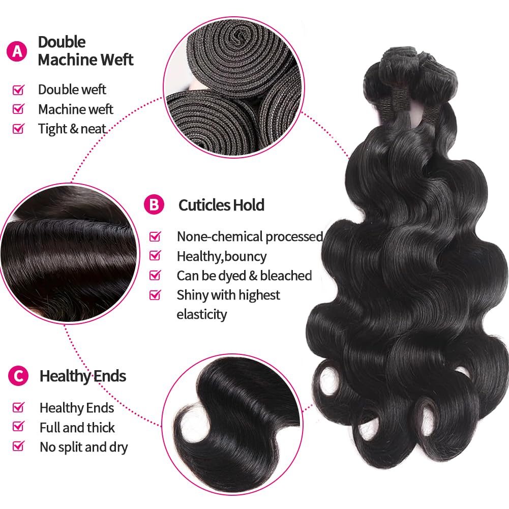 MDL 12A Human Hair Bundles Body Wave Bundles Human Hair 20 22 24 26 Inch 100% Unprocessed Brazilian Virgin Hair Body Wave 4 Bundles Human Hair Extensions for Black Women Natural Color