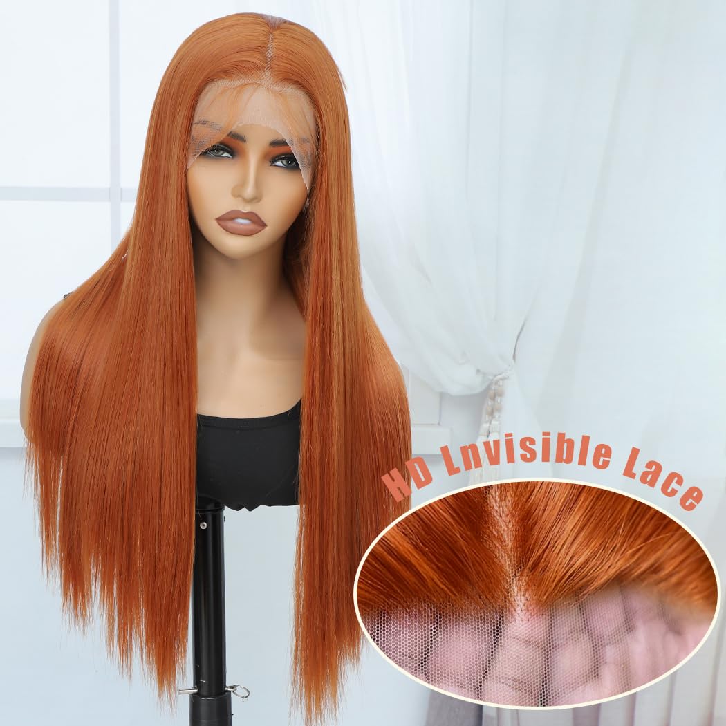 Koreyo Lace Front Wig Pre Plucked 13x4 HD Glueless Honey Blonde Lace Front Wig for Women Natural Looking Synthetic Heat Resistant Fiber Lace Wig (26 Inch) (Ginger)
