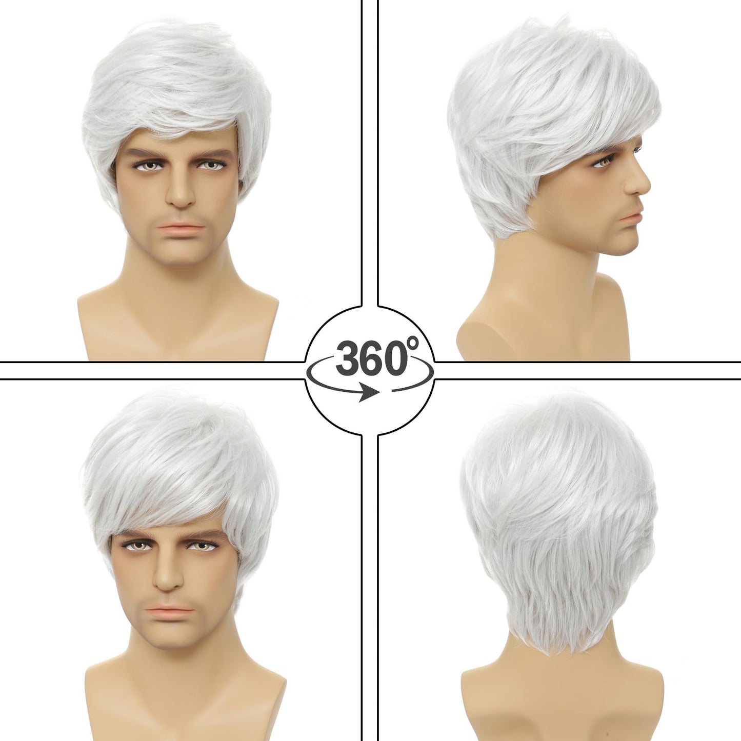 DARLIN HAIR Mens Wigs Short White Wig Men Synthetic Heat Resistant Layered Natural Halloween Cosplay Costume Wig