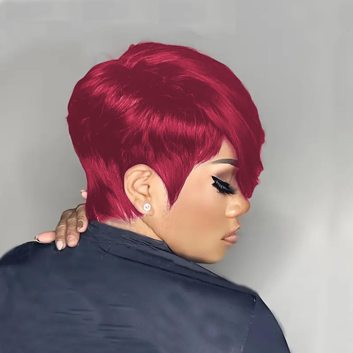 PangDongLai 10A Chic Elegent Pixie Cut Wigs for Black Women Model Length Light 99J Color Short Layered Pixie Cut Human Hair Wear and go Glueless Wigs With Bangs for Daily Use (light 99j)
