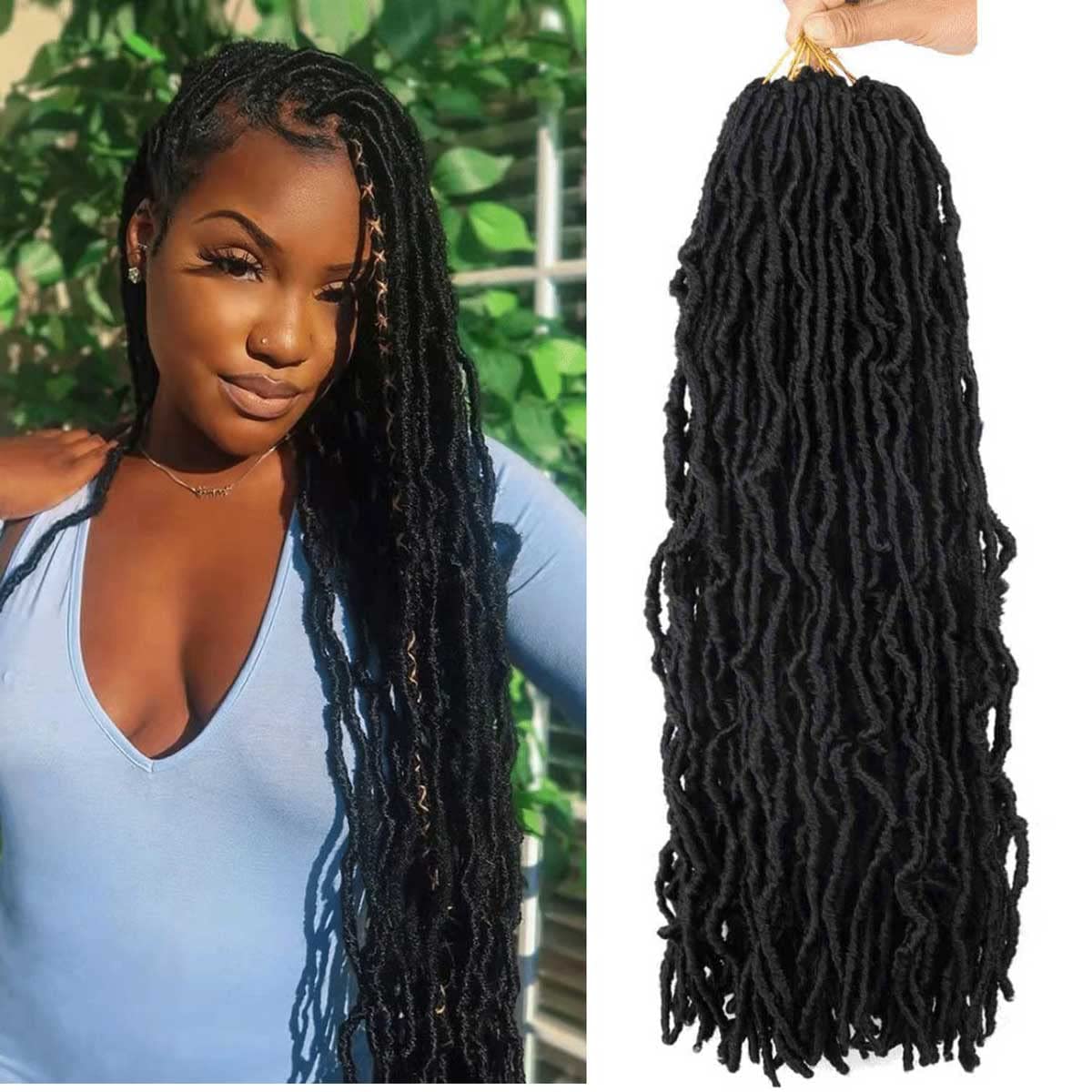 7 Packs Soft Locs Crochet Hair Pre Looped Faux Locs Crochet Braids Goddess Locs Dreadlocs Synthetic Hair For Black Women (1B, 24 Inch (Pack of 7))