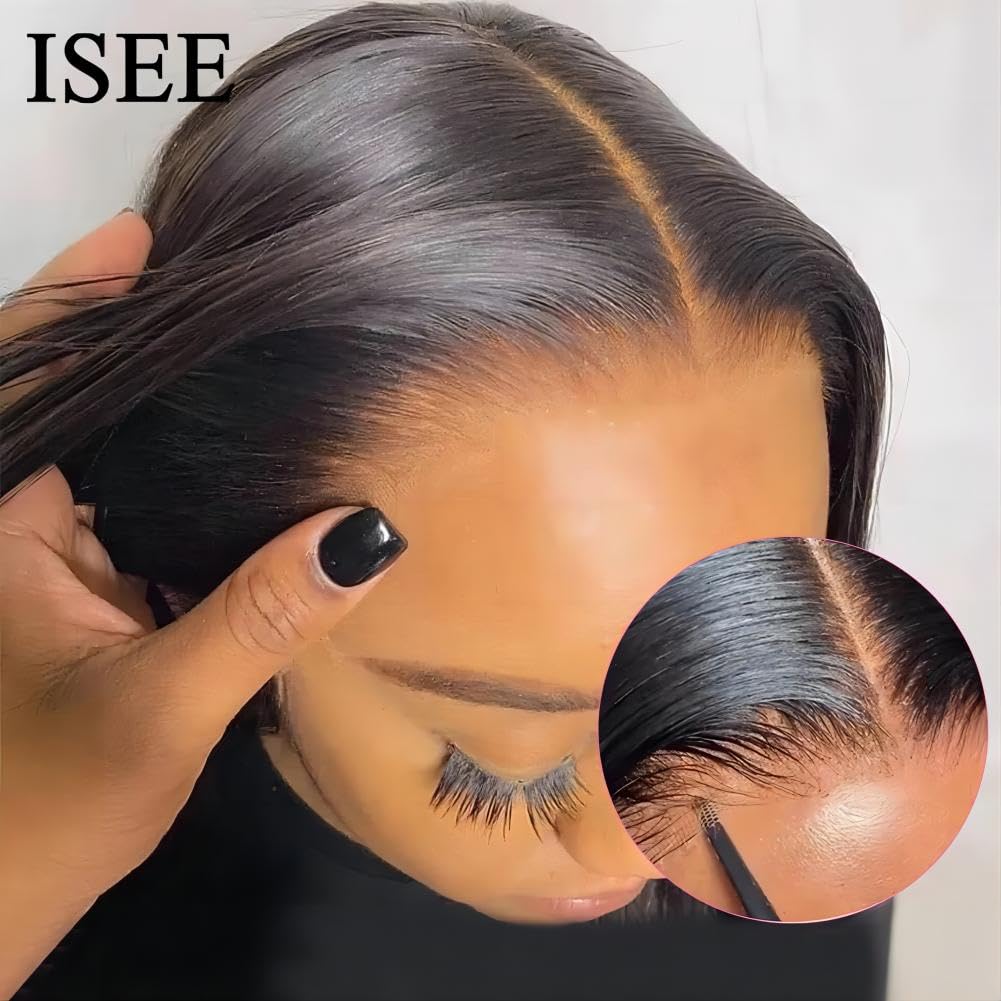 ISEE HAIR Straight Wear Go Glueless Wig Human Hair Pre Plucked Pre Cut 9x6 HD Lace Pre Bleached Tiny Knots Human Hair Wigs For Women 20 Inch