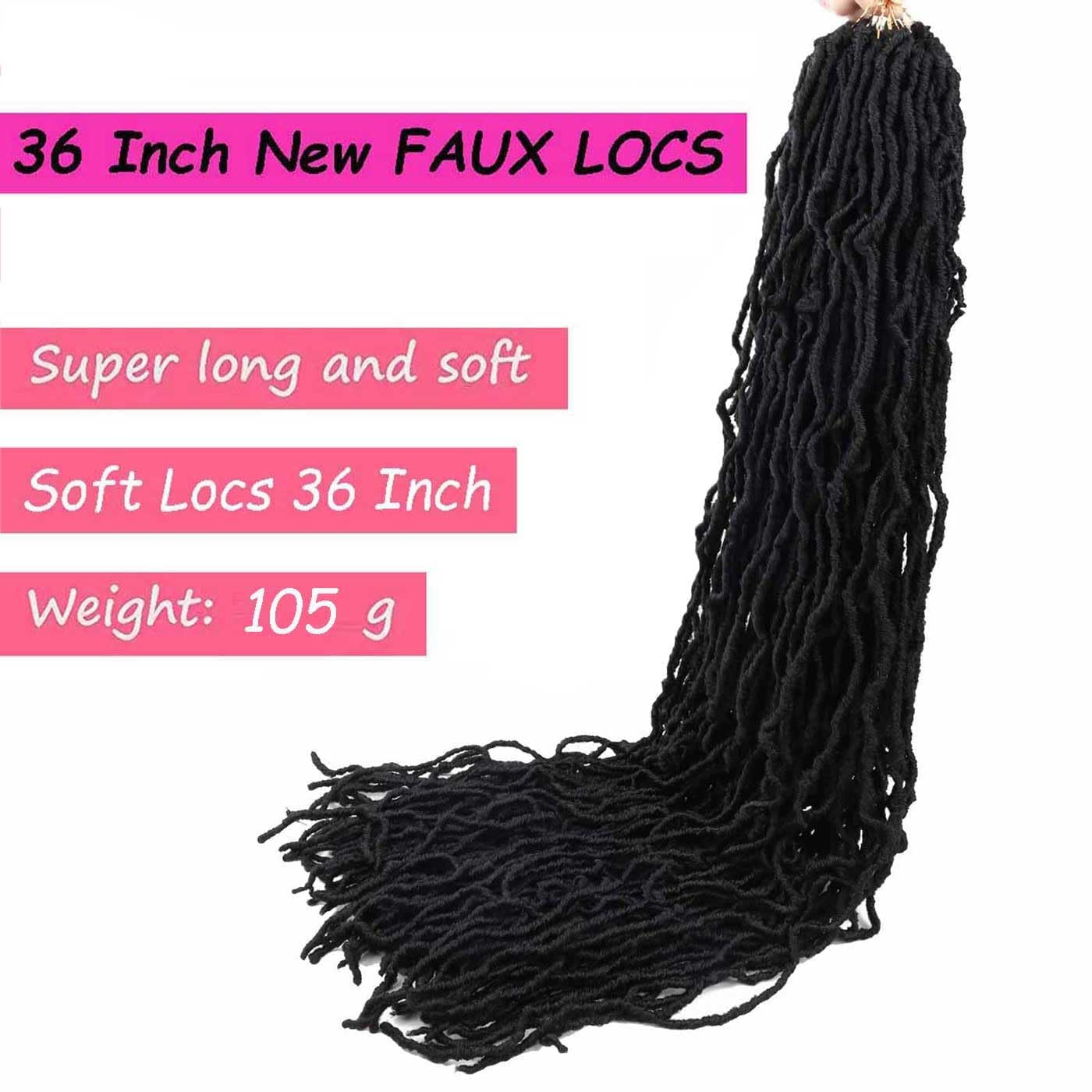 6 Packs Soft Locs Crochet Hair Pre Looped Faux Locs Crochet Braids Goddess Locs Dreadlocs Synthetic Hair For Black Women (1B, 36 Inch (Pack of 4))