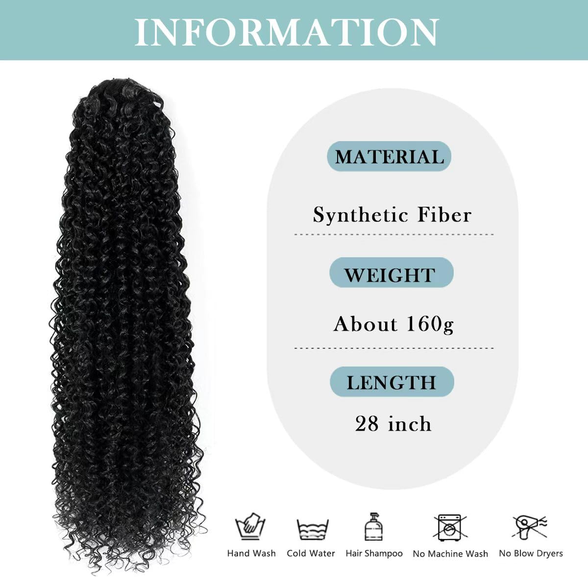 SuCoo Drawstring Ponytail Extension for Women Curly Ponytail Extension Synthetic Hair Natural Wavy Hair Pieces for Daily Use (#1B,28 Inch,160g