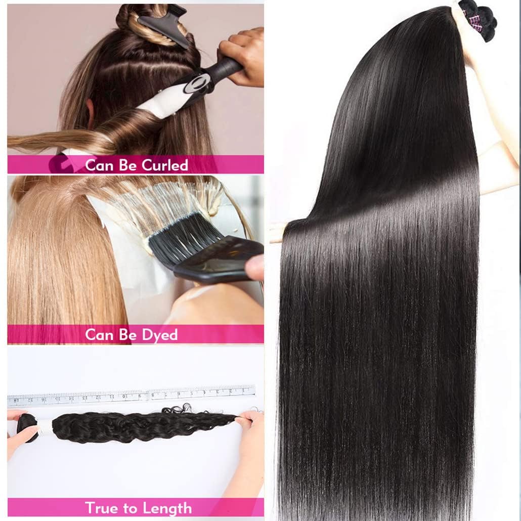 Vanlov 16A Human Hair Bundles Straight Hair 3 Bundles 14 16 18 Inch 100% Unprocessed Brazilian Remy Hair Natural Black Bundles