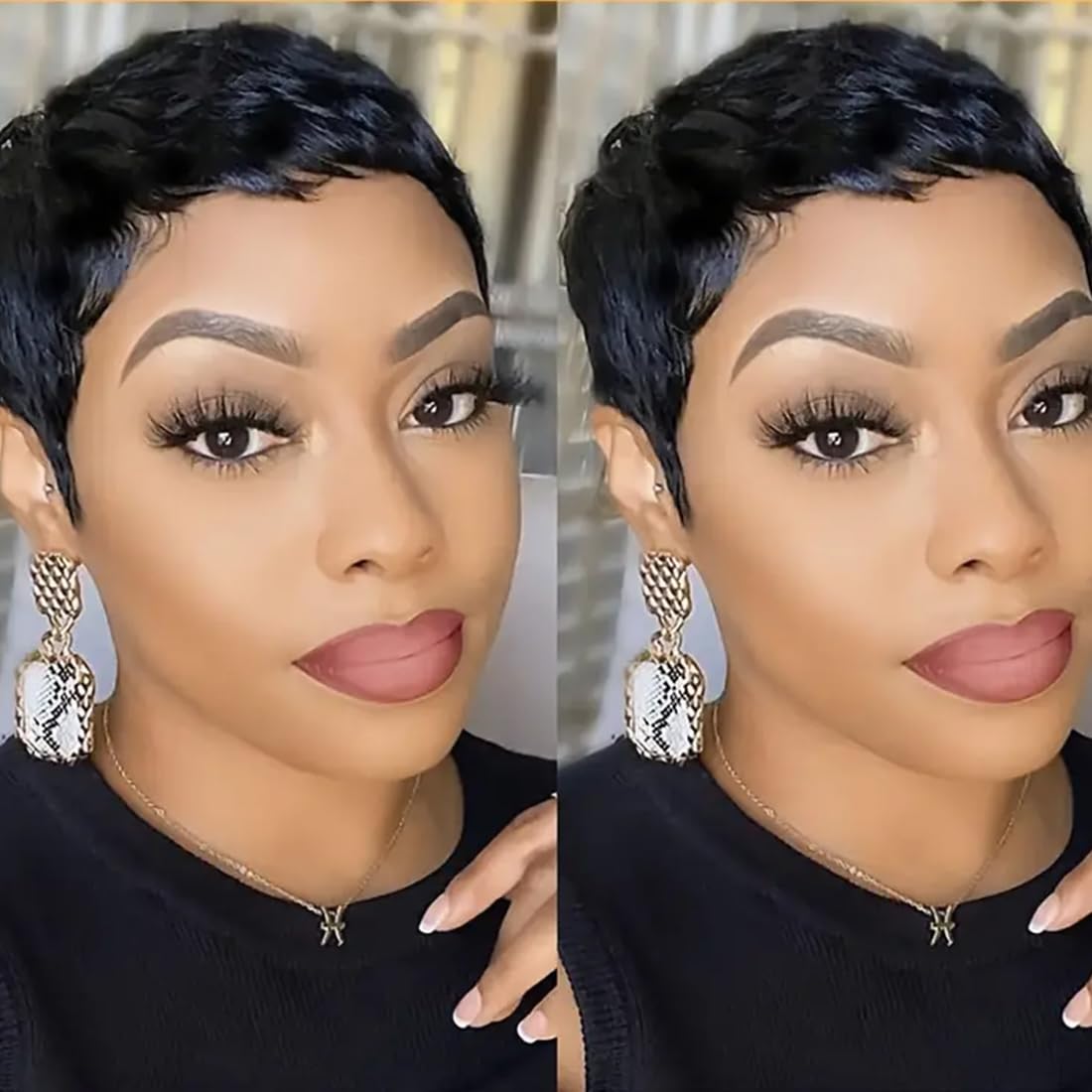 Yviann Pixie Cut Wig Human Hair Short Pixie Wigs for Black Women Human Hair Glueless Full Machine Made Wig Glueless Wear and Go Natural black 1B