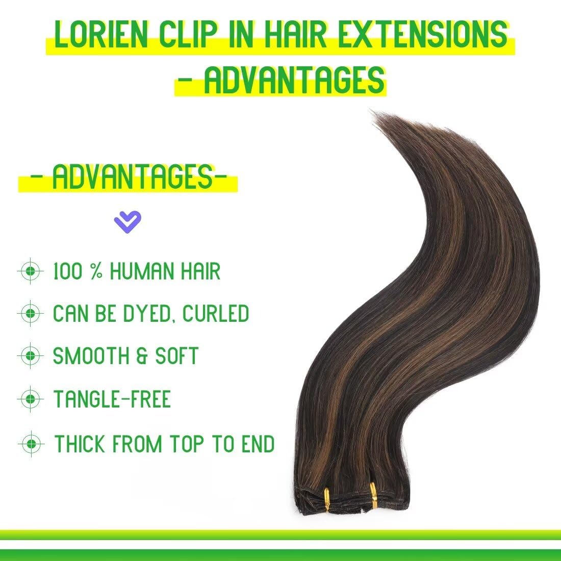 LORIEN Clip in Hair Extensions Real Human Hair, 18 Inch 100g, 1B/6 Natural Black to Chestnut Brown, Clip in 100% Brazilian Remy Human Hair Extensions 8pcs Per Set with 18 Clips Double Weft