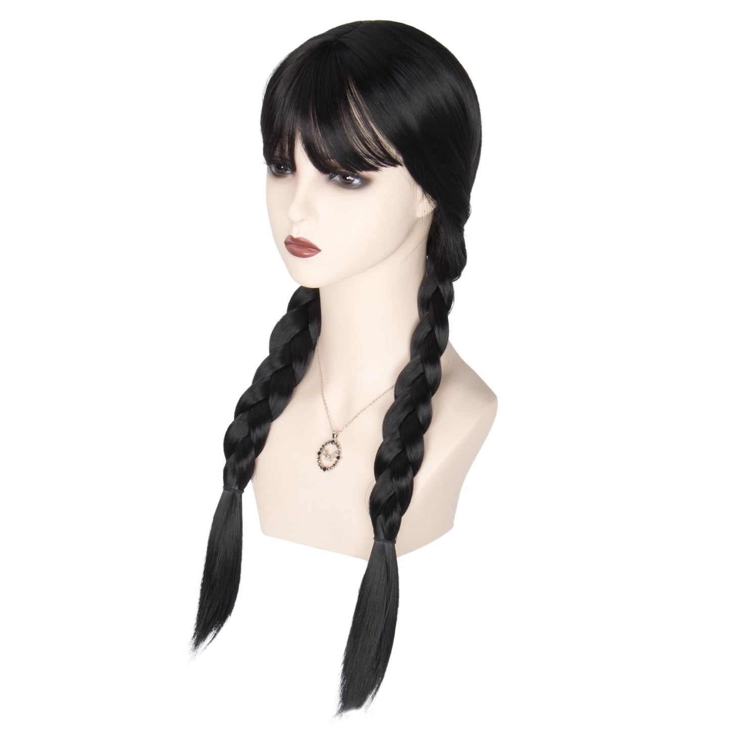 M MISS U HAIR Women Girls Long Black Braids Wig with Bangs Long Straight Pigtails Wig for Adult Costume Halloween Wig