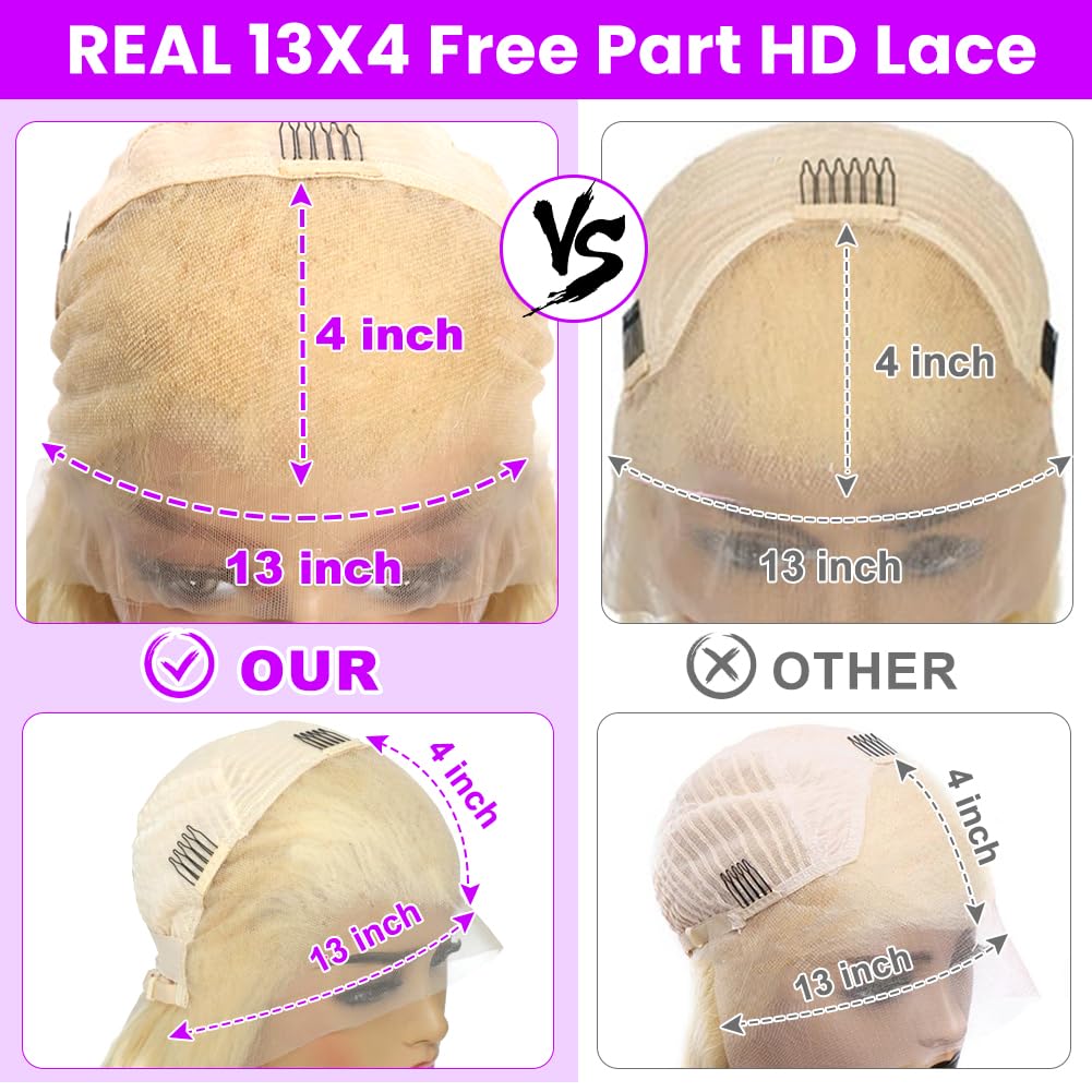 28inch 613 HD Lace Frontal Wig Human Hair Blonde Lace Front Wigs Human Hair 13x4 Body Wave Glueless Lace Front Wigs Human Hair for Women 200% Density Pre Plucked With Baby Hair